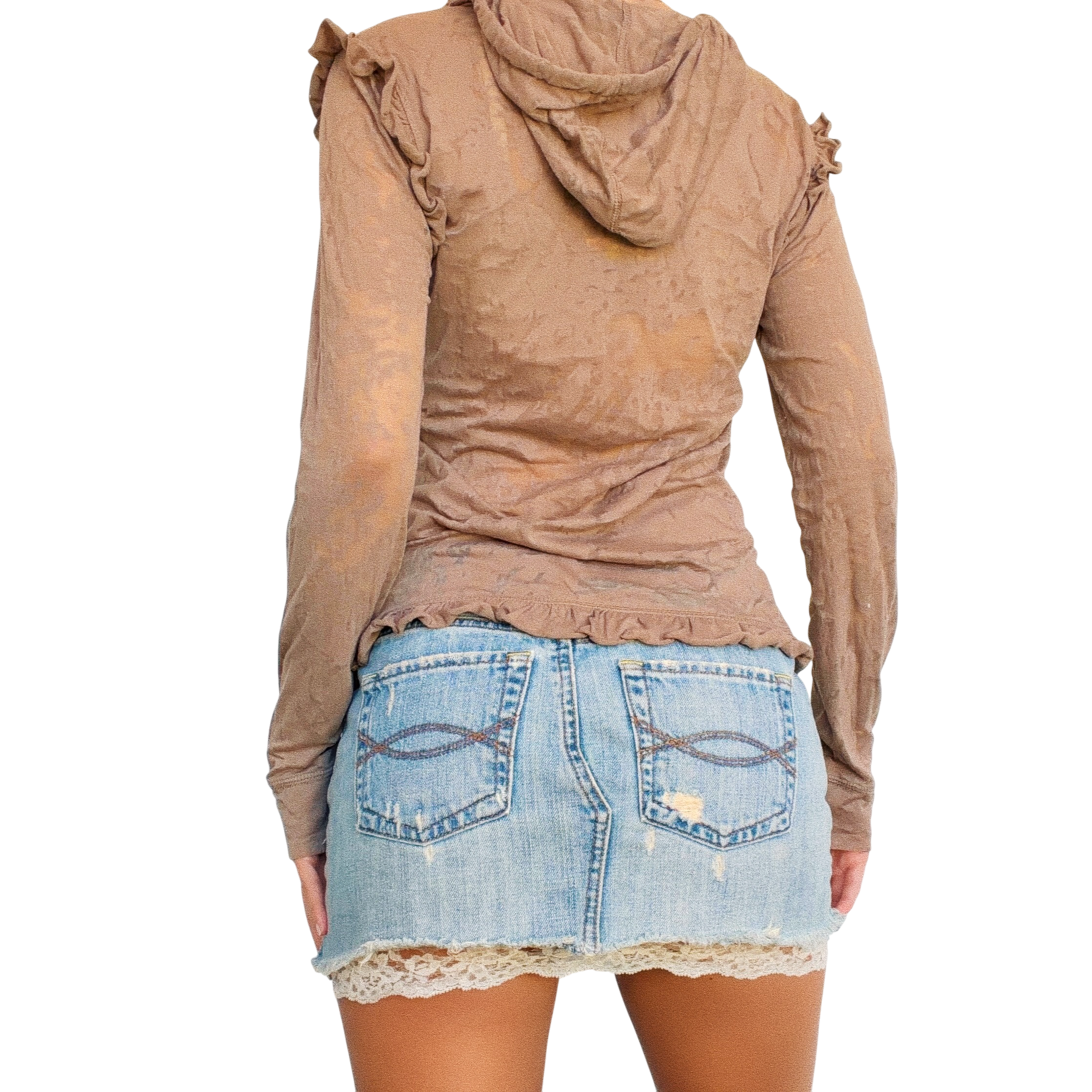 Pepe Sheer Rhinestone Hoodie Top (S)