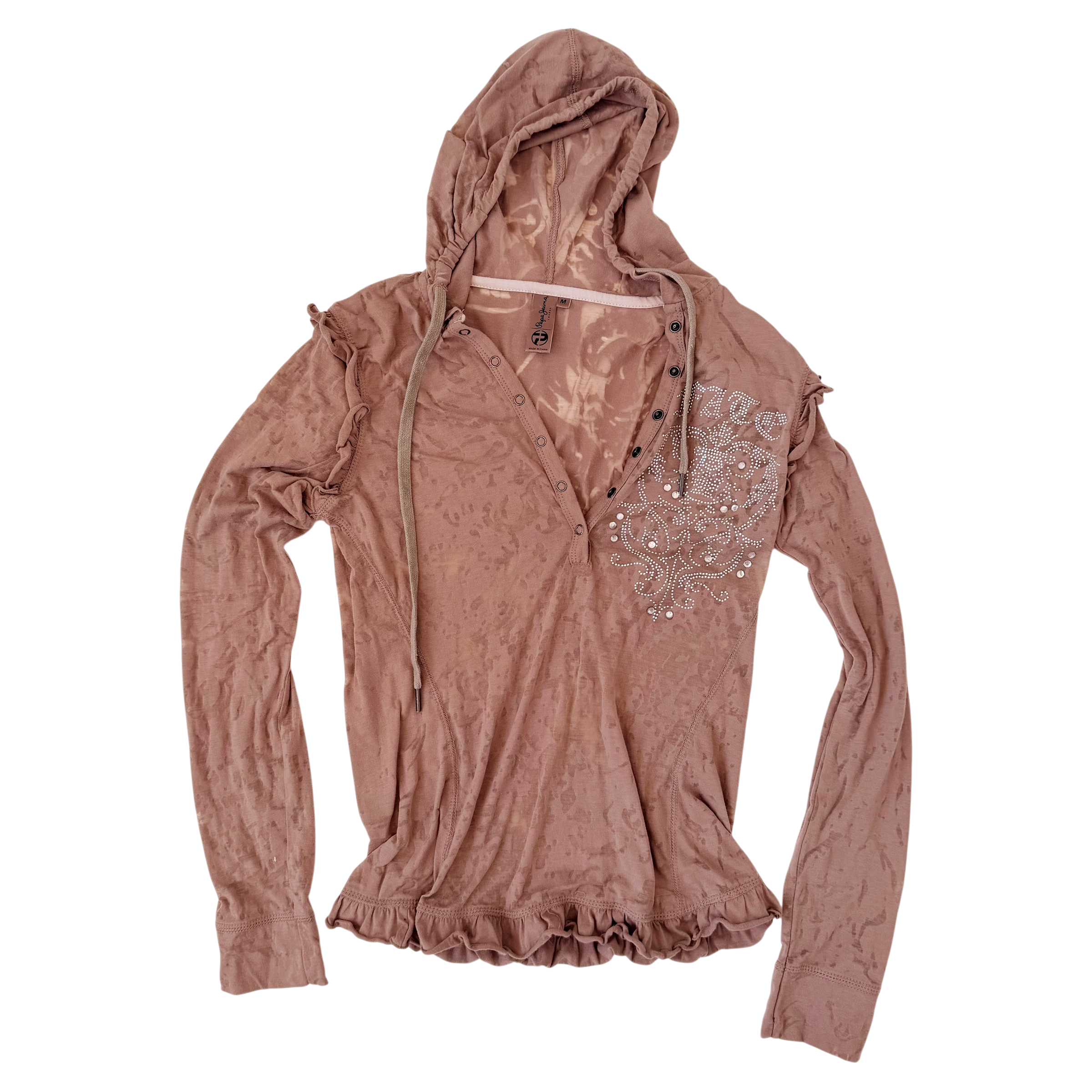 Pepe Sheer Rhinestone Hoodie Top (S)