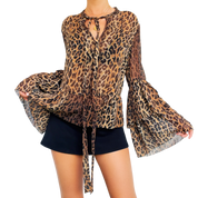 Saks Sheer Silk Leopard Blouse (S/M)