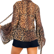 Saks Sheer Silk Leopard Blouse (S/M)