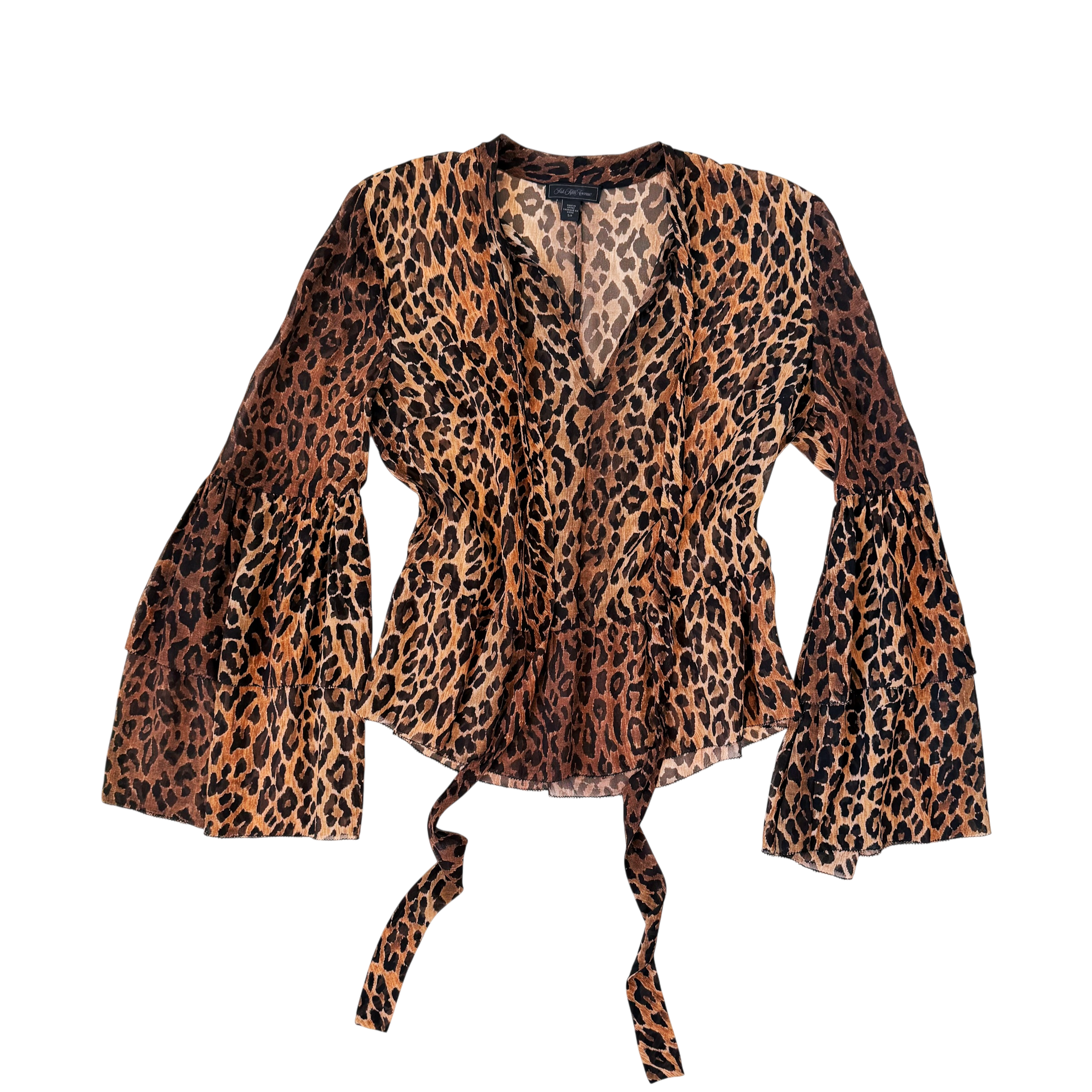 Saks Sheer Silk Leopard Blouse (S/M)