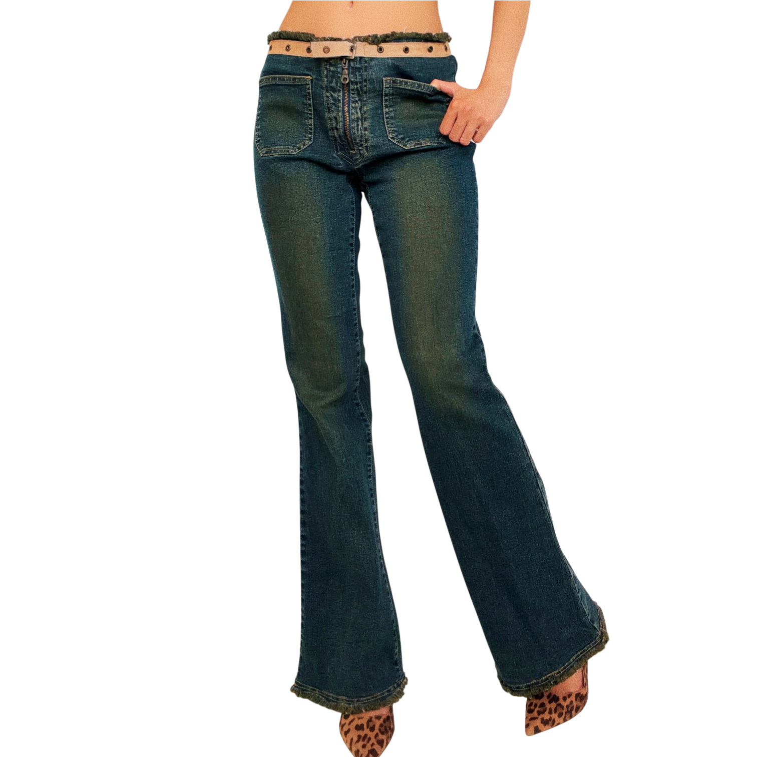 Vintage Suede Grommet Waistband Jeans (S)