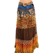 Vintage Funky Embellished Maxi Skirt & Leather Belt (M)