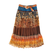 Vintage Funky Embellished Maxi Skirt & Leather Belt (M)