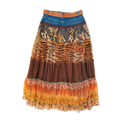 Vintage Funky Embellished Maxi Skirt & Leather Belt (M)