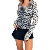 Blumarine Leopard Print Fur Collar Sweater (XS)