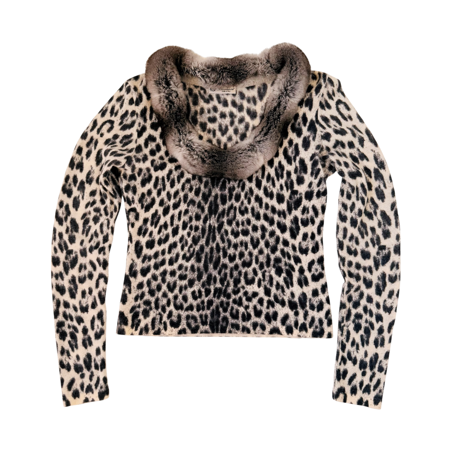 Blumarine Leopard Print Fur Collar Sweater (XS)