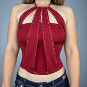 Rhinestone Cutout Halter Top (S-L)