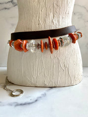 Layers leather beads & stones chain belt