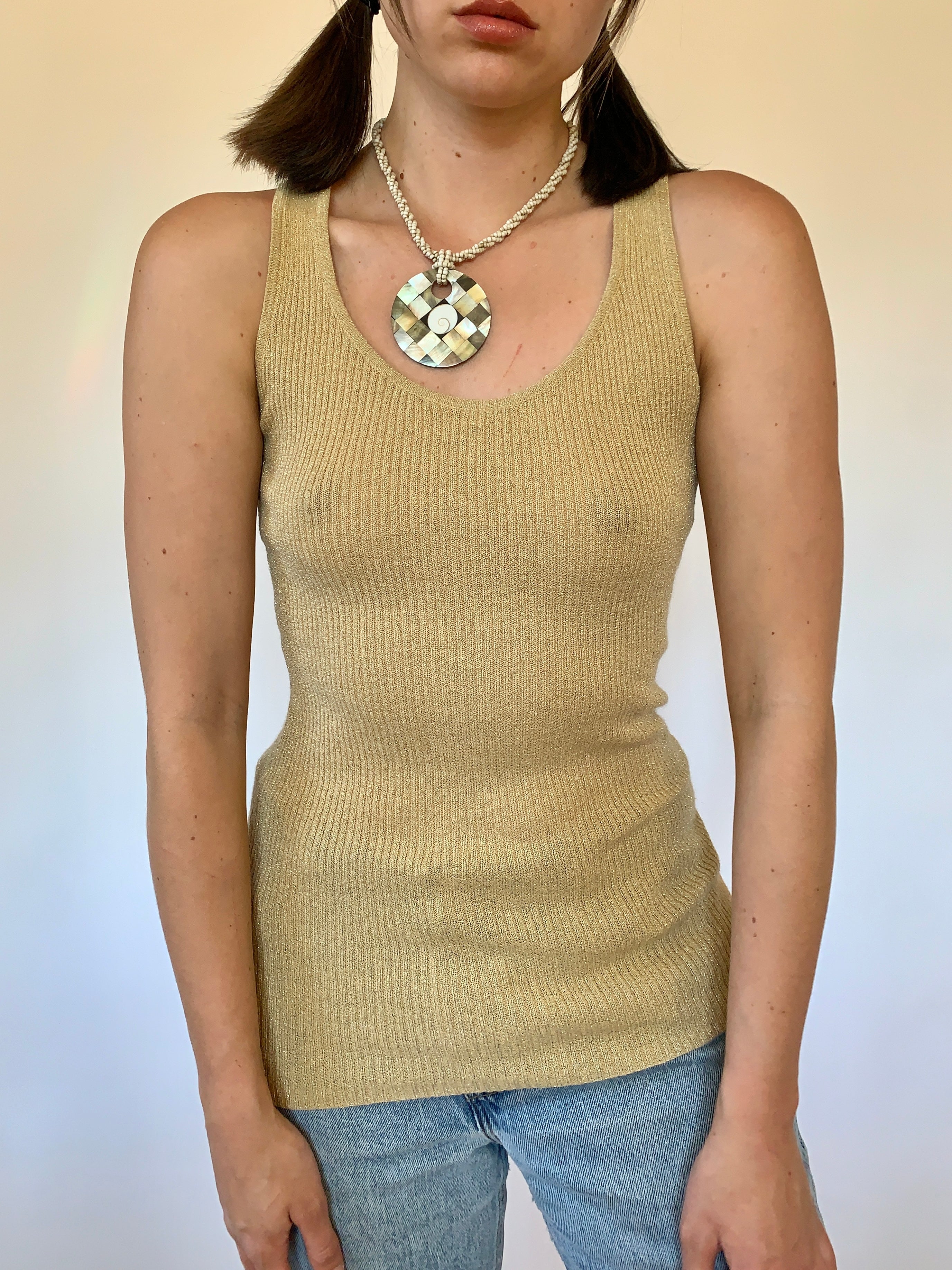 Y2K Gold Ribbed Tank - Small