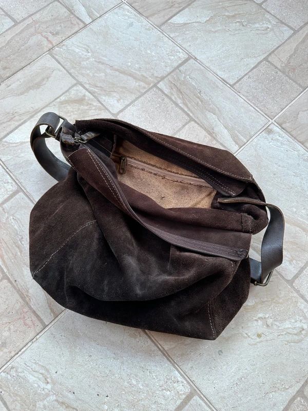 Vintage Brown Suede Leather Slouch Large Shoulder Bag