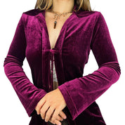 90s Burgundy Velvet Tie-Front Cardigan (S)