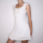 Y2K BETSEY JOHNSON White Lace Milkmaid Dress (XS)
