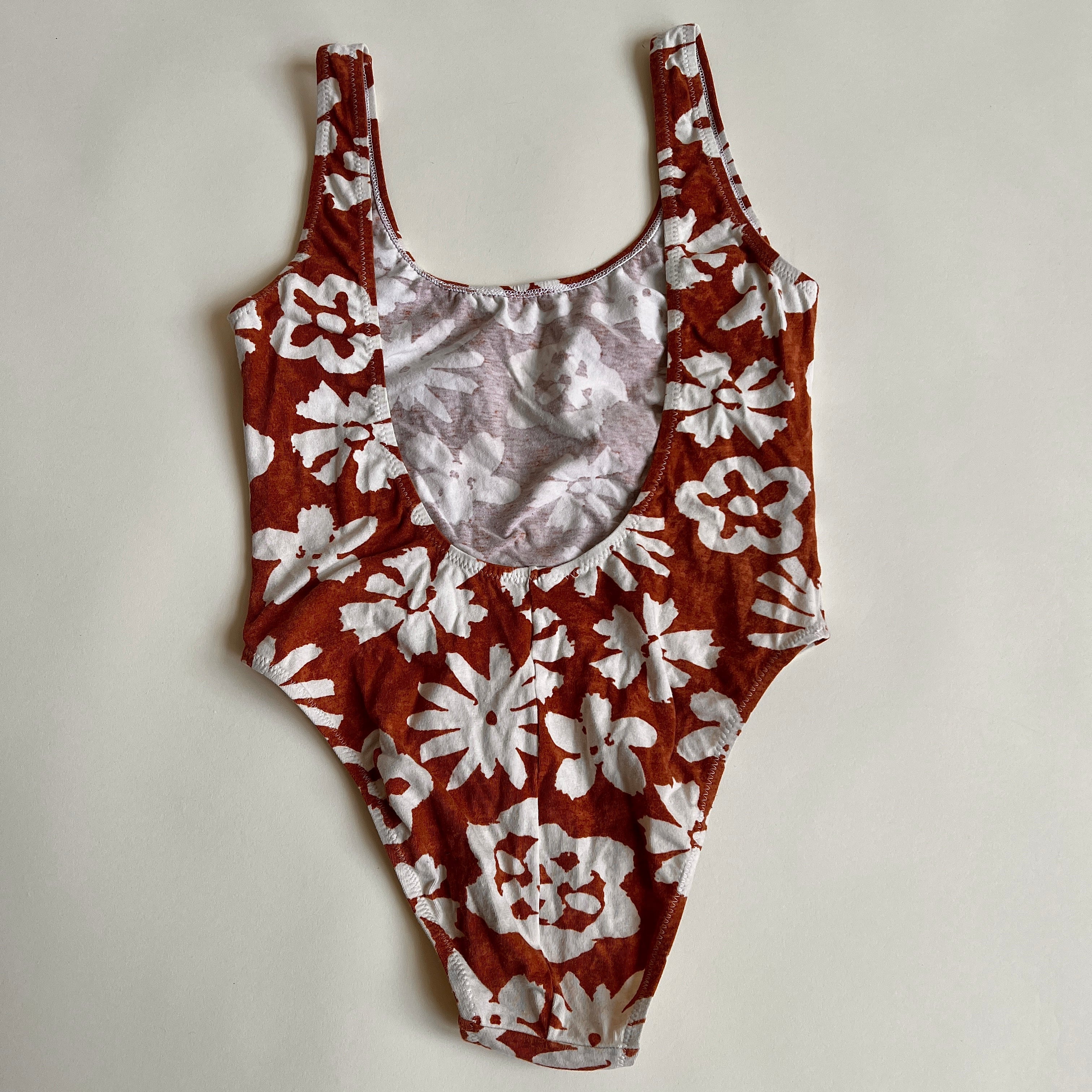 Vintage 80s terracotta print swimsuit (S)