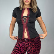 Lace Up Split Hem Baby Tee (M)