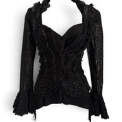 Vintage black ruffle button up blouse S/M)
