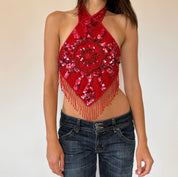 Vintage Cherry Beaded Halter (S)