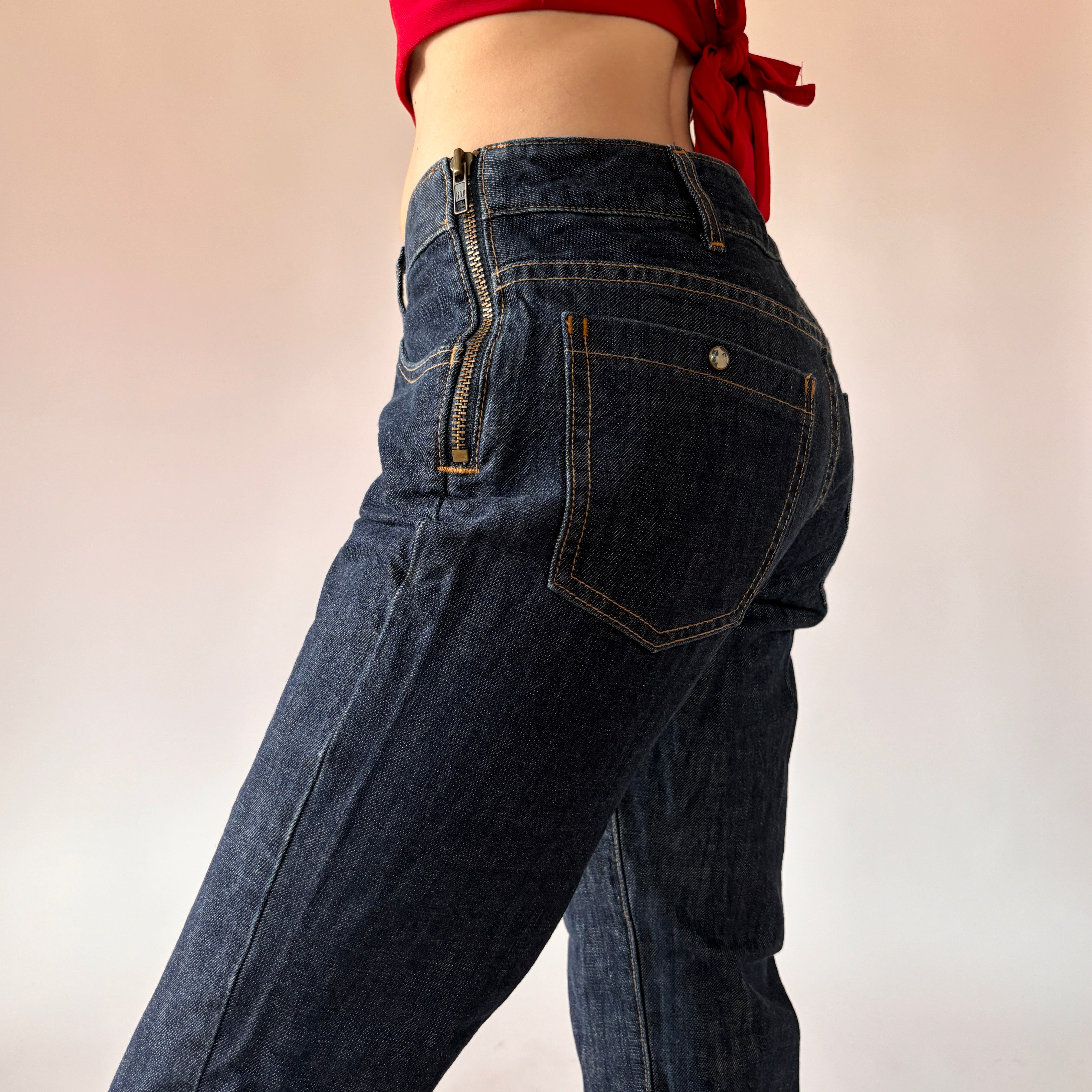 Y2K Side Zip Jeans - Dark Blue Wash (S)