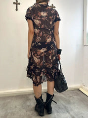 Vintage Italian Sheer Floral Summer Dress (M)