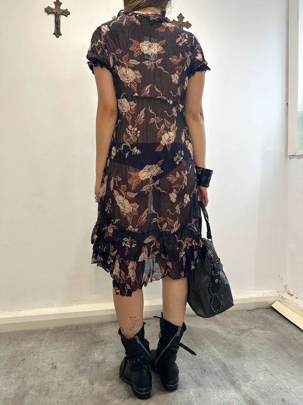 Vintage Italian Sheer Floral Summer Dress (M)