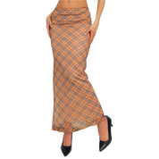 90s Tan Plaid Maxi Skirt (XS)