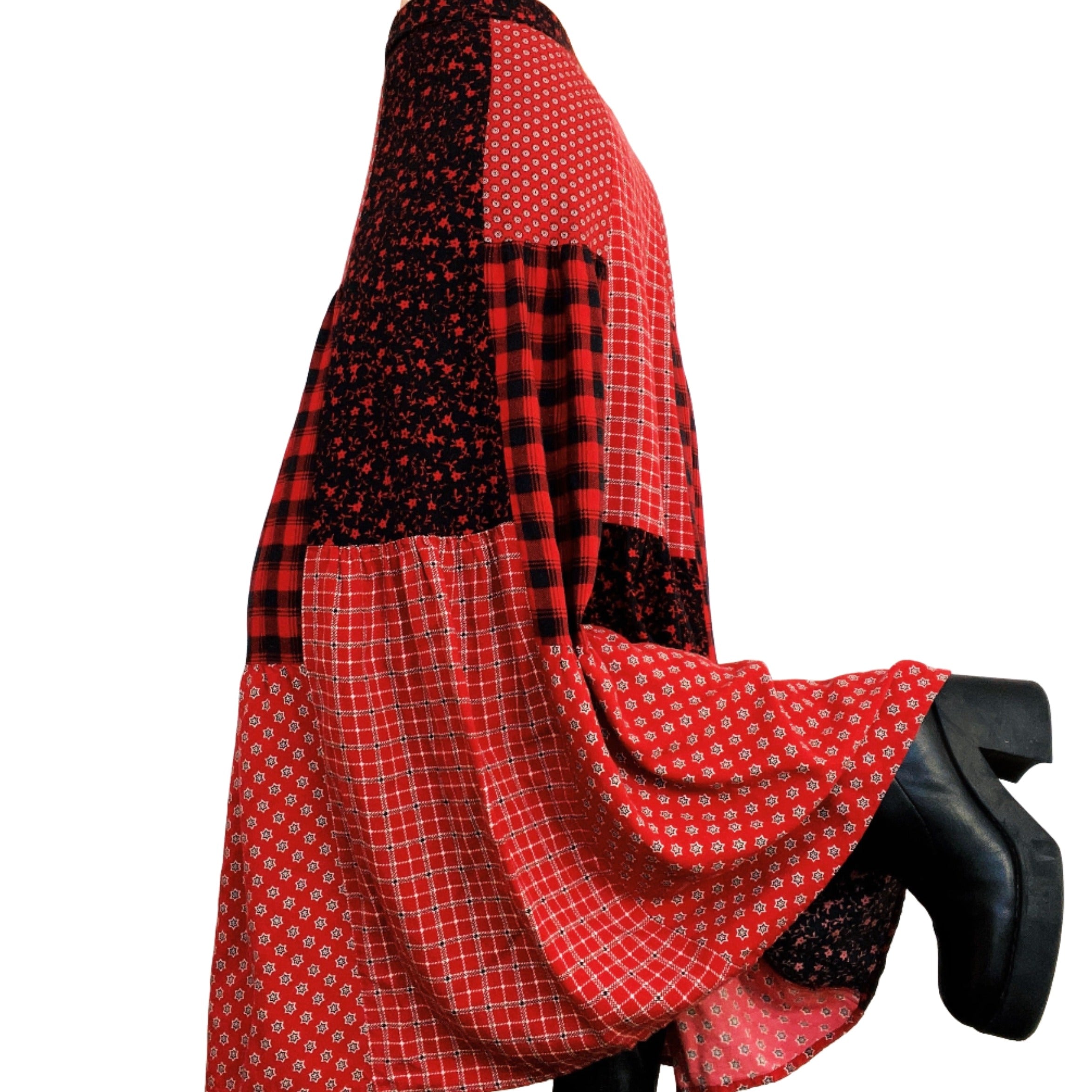 Red Patchwork Maxi Skirt (L/XL)
