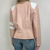 Vintage Pink Leather Moto Jacket (L)