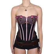 Y2K Black and Pink Rose Corset (M)