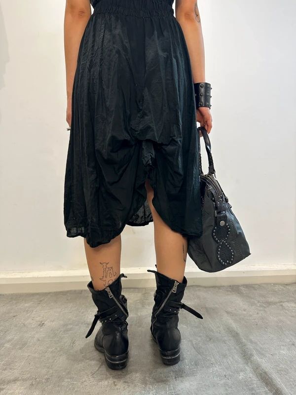 Vintage Italian Cotton Black Milkmaid Dress (S/M)