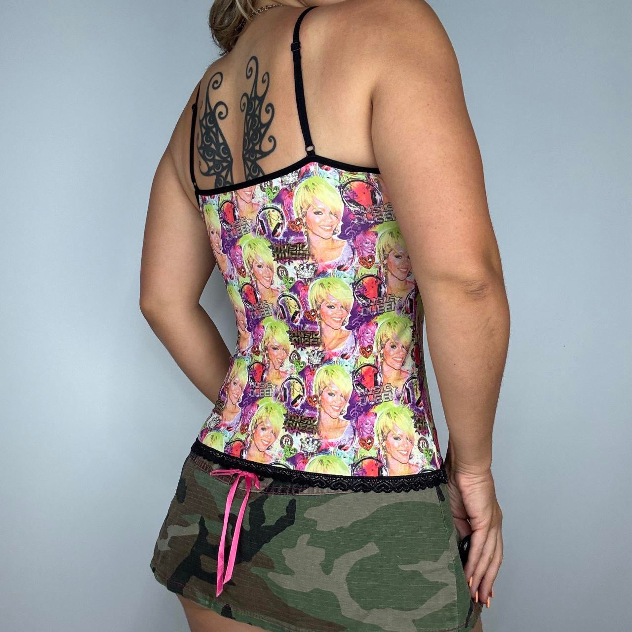 Y2K Rihanna “Music Queen” Techno Graphic Cami (M)
