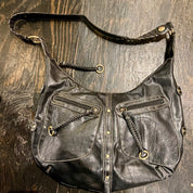 Tint black leather shoulder bag