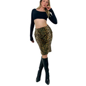 90s Fuzzy Cheetah Print Midi Skirt (S)