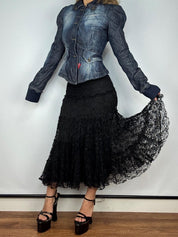 Fornarina Medieval-Style Puff Sleeve Denim Jacket (S)