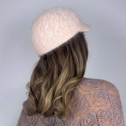 Baby Pink Angora Cable Knit Hat