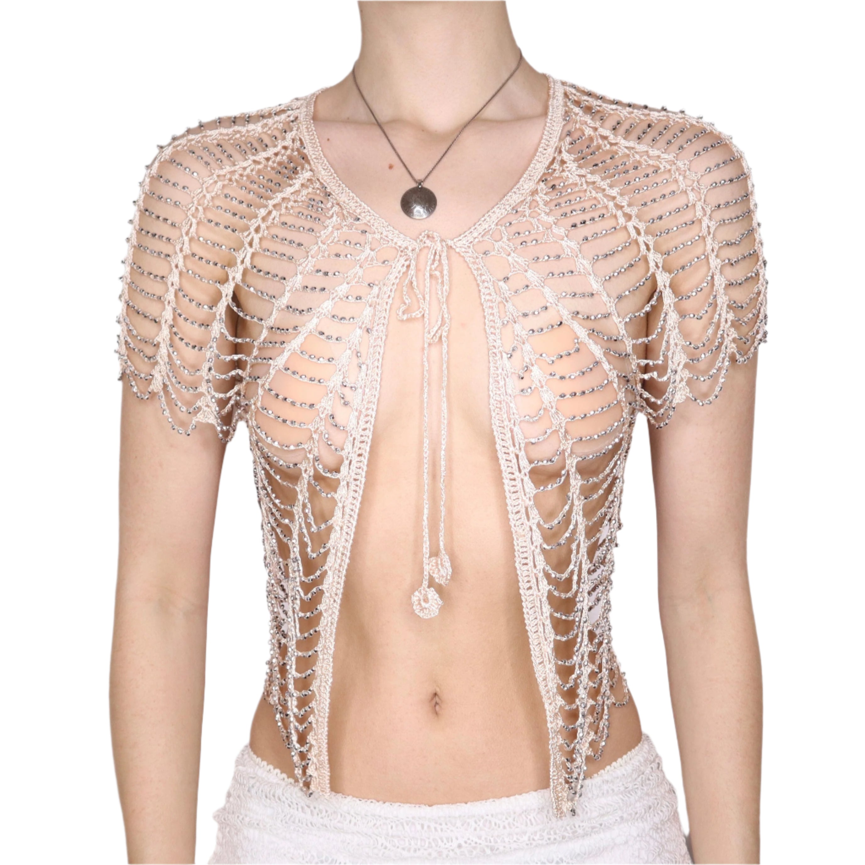 Y2K Beaded Crochet Shrug (S/M)