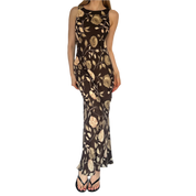 90s Brown & Cream Floral Maxi Dress (S/M)