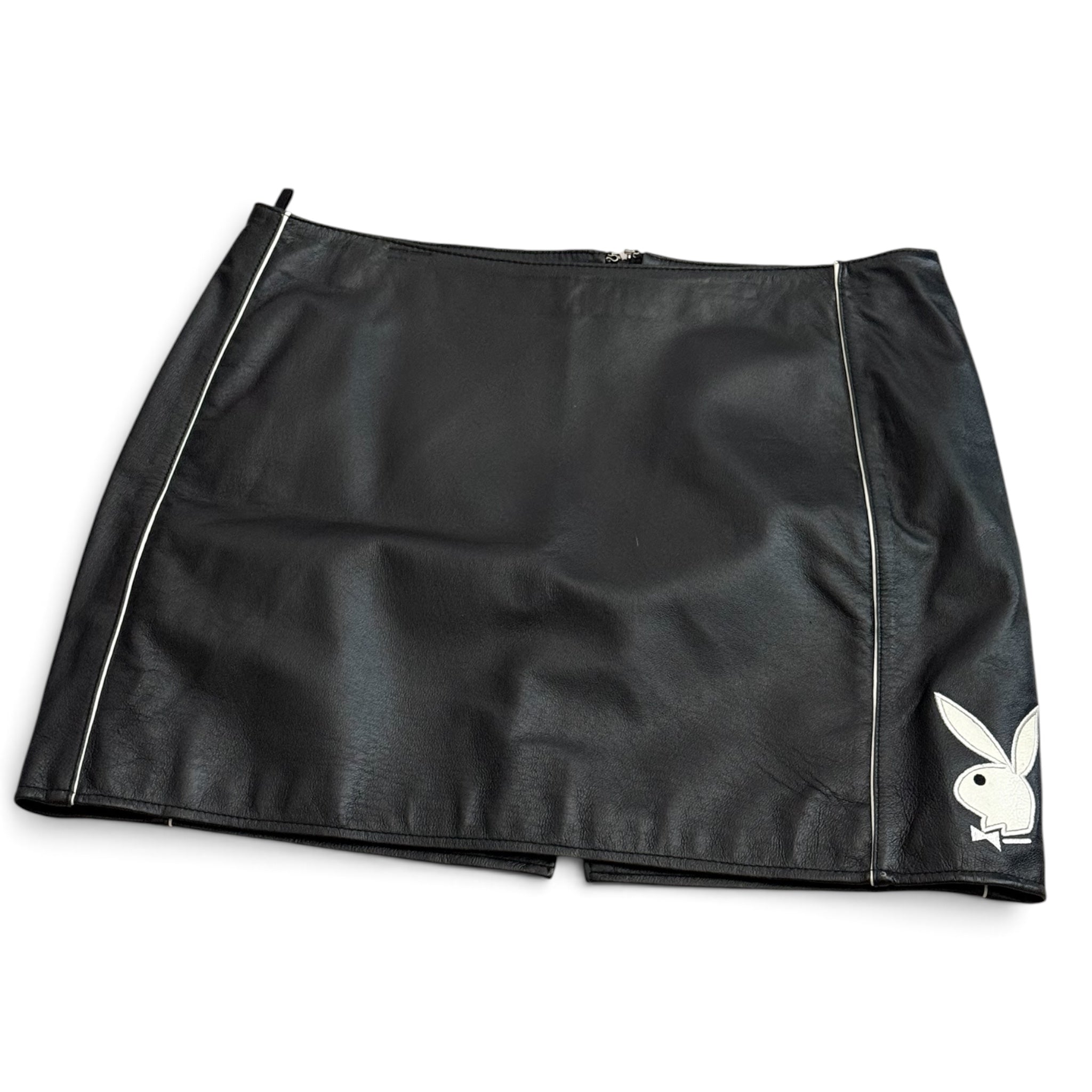 Y2K leather playboy mini skirt (M)