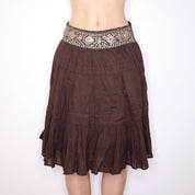 Y2K Brown Beaded Boho Midi Skirt (XS/S)