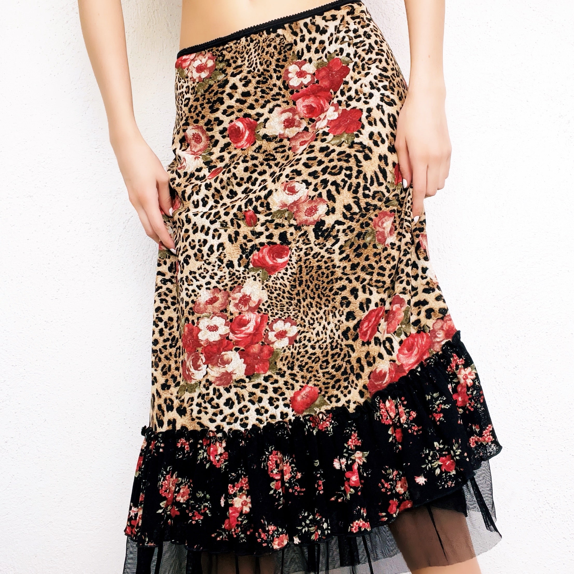 Floral Leopard Midi Skirt (M/L)