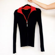 Black & Red Layered Zip Up Top (M)