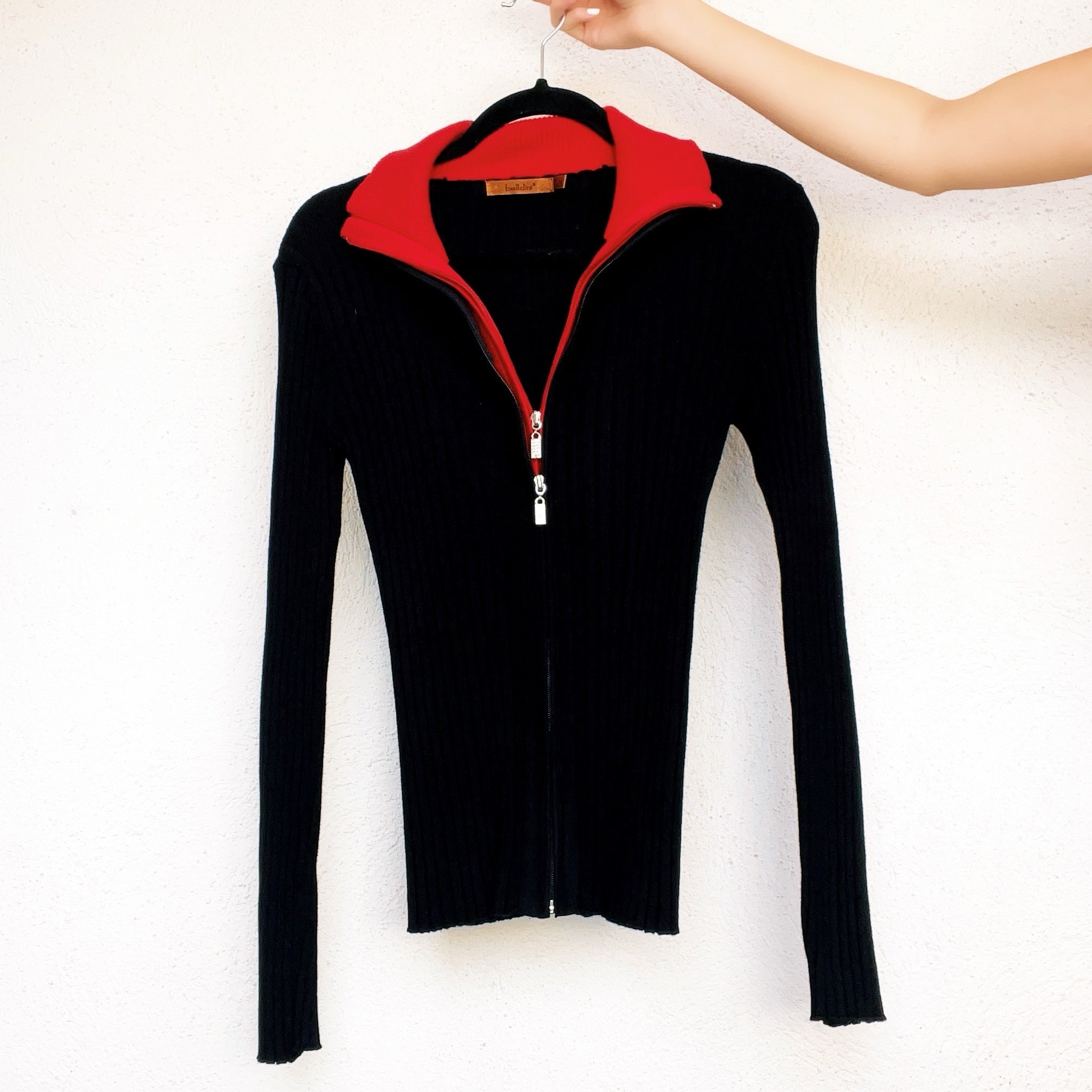Black & Red Layered Zip Up Top (M)