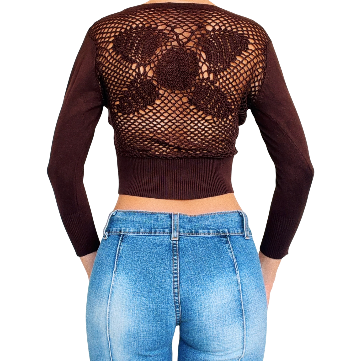 Brown Butterfly Crochet Cardi (S)