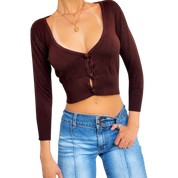 Brown Butterfly Crochet Cardi (S)