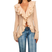 Peachy Pink Mohair Ruffle Cardigan (S)