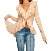 Peachy Pink Mohair Ruffle Cardigan (S)