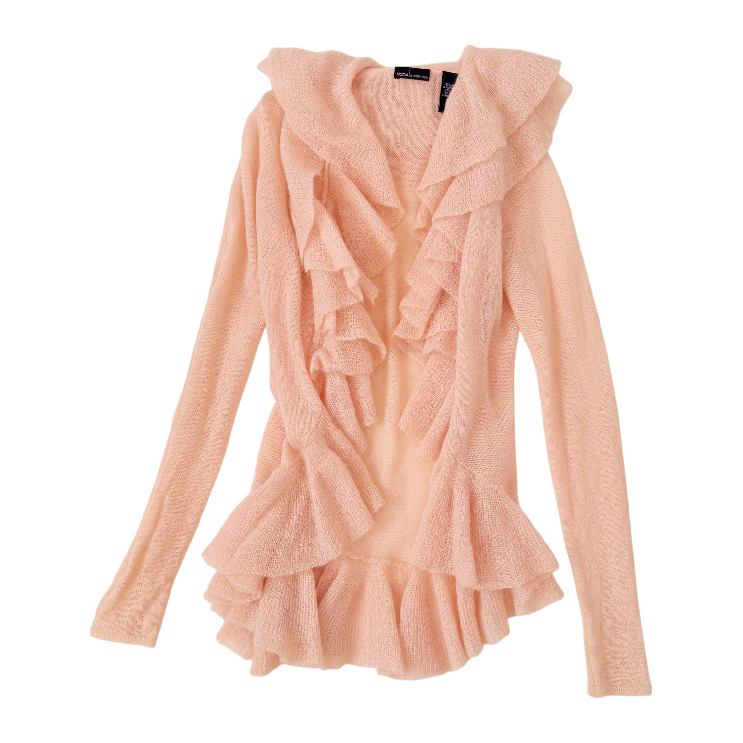 Peachy Pink Mohair Ruffle Cardigan (S)