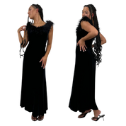 90s Noir Velvet Feather Gown (M)