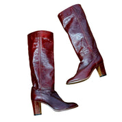 70s Oxblood Knee High Leather Boots (6.5)