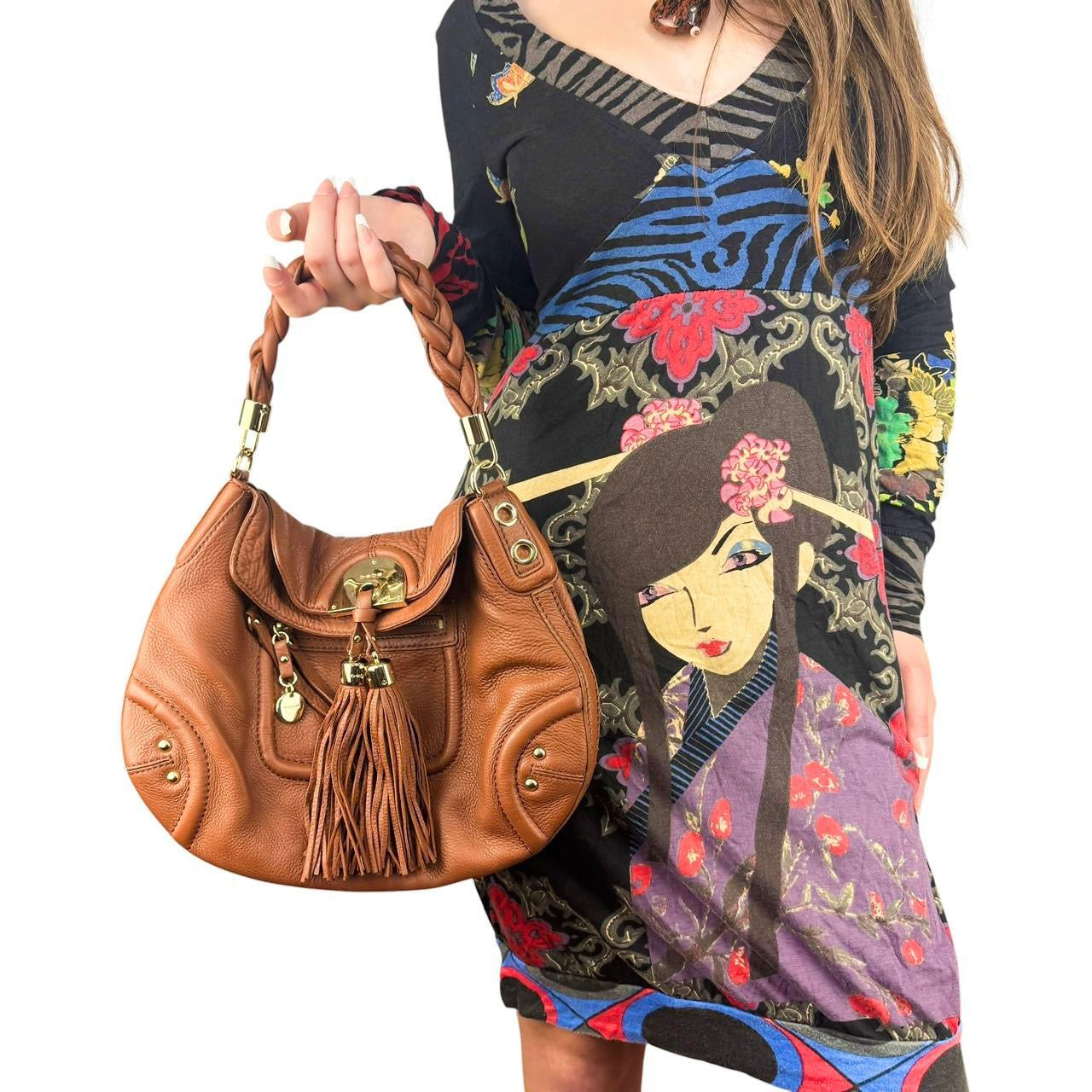 Bebe Brown Leather Boho Bag