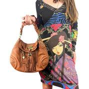 Bebe Brown Leather Boho Bag